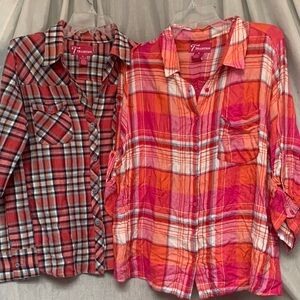 Tradition Women's Plaid Button Down Shirts - Red and Orange